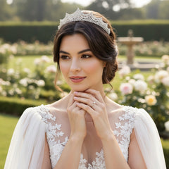 CUBIC ZIRCONIA COLLECTION - LAVISH CRYSTAL TIARA - SILVER - AHB44