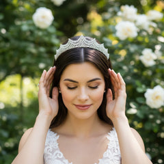 CUBIC ZIRCONIA COLLECTION - LAVISH CRYSTAL TIARA - SILVER - AHB44