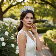 CUBIC ZIRCONIA COLLECTION - BEJEWELLED STARLET TIARA - AHB53- SILVER