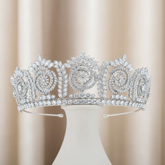 CUBIC ZIRCONIA COLLECTION - BEJEWELLED STARLET TIARA - AHB53- SILVER