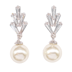 CUBIC ZIRCONIA EARRINGS - GATSBY CHIC EARRINGS - SILVER - CZER528
