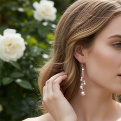 CUBIC ZIRCONIA COLLECTION - PEARL DROPS EARRINGS - SILVER CZER531