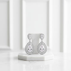CUBIC ZIRCONIA COLLECTION - STARLET CRYSTAL EARRINGS- CZER535 SILVER