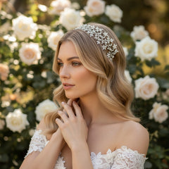 CUBIC ZIRCONIA COLLECTION - SHIMMERING VINE HEADPIECE - SILVER AHB54