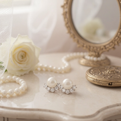 CUBIC ZIRCONIA COLLECTION - ELEGANCE PEARL EARRINGS - CZER544 SILVER