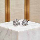 CUBIC ZIRCONIA COLLECTION - VINTAGE ROSE EARRINGS - SILVER CZER553