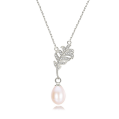 CUBIC ZIRCONIA COLLECTION - VINTAGE FRESHWATER PEARL NECKLACE - CZNK121 SILVER