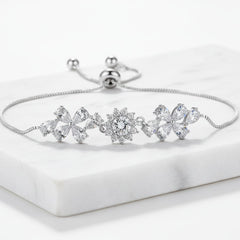 CUBIC ZIRCONIA COLLECTION - FLORAL SHIMMER BRACELET - SILVER - BR109