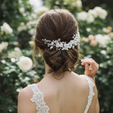 ATHENA COLLECTION - FLORAL JEWELLED HAIR COMB - HC218 SILVER