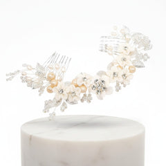 ATHENA COLLECTION - FLORAL JEWELLED HAIR COMB - HC218 SILVER