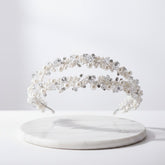 ATHENA COLLECTION - PEARL DOUBLE CLUSTER HEADBAND - SILVER AHB59