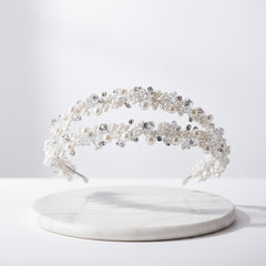 ATHENA COLLECTION - PEARL DOUBLE CLUSTER HEADBAND - SILVER AHB59