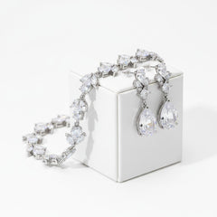CUBIC ZIRCONIA COLLECTION - EXQUISITE SPARKLE BRACELET SET - SILVER- BR112