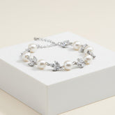 CUBIC ZIRCONIA COLECTION - SHIMMER PEARL BRACELET - BR113 SILVER