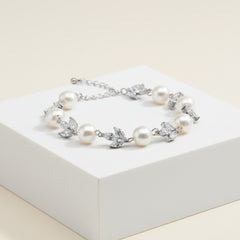 CUBIC ZIRCONIA COLECTION - SHIMMER PEARL BRACELET - BR113 SILVER