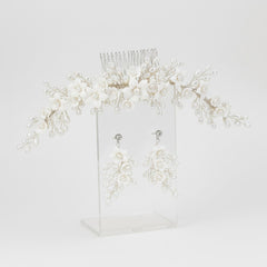 ATHENA COLLECTION - LUXE DIVINE HAIR COMB & EARRING SET - SILVER HC221