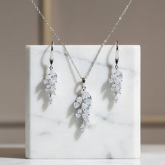 CUBIC ZIRCONIA COLLECTION - BELLA DAINTY DROP NECKLACE SET - SILVER (NK128)