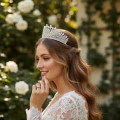 CUBIC ZIRCONIA COLLECTION - EXQUISITE REGAL TIARA - AHB126 SILVER