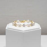 CUBIC ZIRCONIA COLECTION - SHIMMER PEARL BRACELET - BR113 GOLD