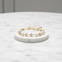 CUBIC ZIRCONIA COLECTION - SHIMMER PEARL BRACELET - BR113 GOLD