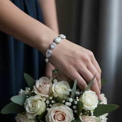 CUBIC ZIRCONIA COLLECTION - EXQUISITE PEARL BRACELET - SILVER -BR121
