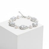 CUBIC ZIRCONIA COLLECTION - EXQUISITE PEARL BRACELET - SILVER -BR121