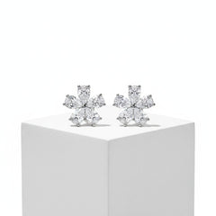 CUBIC ZIRCONIA COLLECTION - DECO FLORAL STUDS - SILVER CZER579