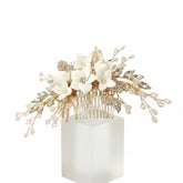 ATHENA COLLECTION -EXQUISITE FLORAL EMBELLISHED HAIR COMB - GOLD- HC173