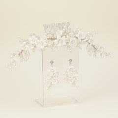 ATHENA COLLECTION - LUXE DIVINE HAIR COMB & EARRING SET - SILVER HC221