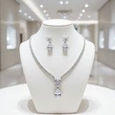 CUBIC ZIRCONIA COLLECTION - TREASURE GEM NECKLACE SET - NK132 SILVER