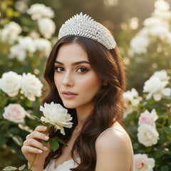 CUBIC ZIRCONIA COLLECTION - CRYSTAL EXTRAVAGANCE TIARA - AHB94 SILVER