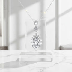 CUBIC ZIRCONIA COLLECTION - PEARL EXTRAVAGANCE NECKLACE - NK135 SILVER