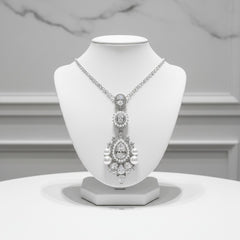 CUBIC ZIRCONIA COLLECTION - PEARL EXTRAVAGANCE NECKLACE - NK135 SILVER