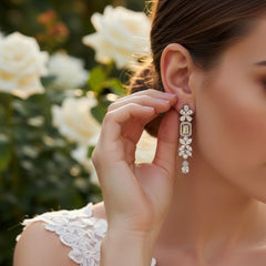 CUBIC ZIRCONIA COLLECTION - SIMPLY EXQUISITE CHANDELIER EARRINGS - CZER587 SILVER