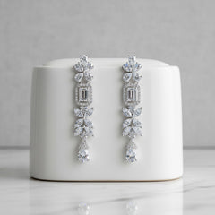 CUBIC ZIRCONIA COLLECTION - SIMPLY EXQUISITE CHANDELIER EARRINGS - CZER587 SILVER