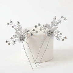 ATHENA COLLECTION - FLORAL ROMANCE HAIR PINS- PIN52 SILVER (PAIR)