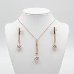 CUBIC ZIRCONIA COLLECTION - SHIMMER DROP NECKLACE SET - NK137 ROSE GOLD