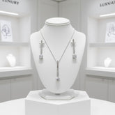 CUBIC ZIRCONIA COLLECTION - SHIMMER DROP NECKLACE SET - NK137 SILVER
