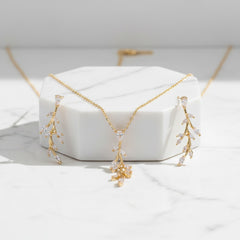 CUBIC ZIRCONIA COLLECTION - DAINTY VINE NECKLACE SET - NK138 GOLD