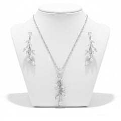 CUBIC ZIRCONIA COLLECTION - DAINTY VINE NECKLACE SET - NK138 SILVER