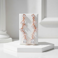 CUBIC ZIRCONIA COLLECTION - DIVINE CRYSTAL VINE EARRINGS - CZER593 ROSE GOLD