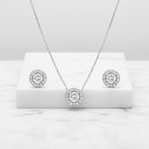 CUBIC ZIRCONIA COLLECTION - DAINTY CRYSTAL SPARKLE NECKLACE SET - CZNK78 SILVER