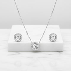 CUBIC ZIRCONIA COLLECTION - DAINTY CRYSTAL SPARKLE NECKLACE SET - CZNK78 SILVER
