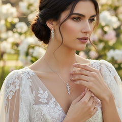 CZNK139 CUBIC ZIRCONIA COLLECTION -- DAINTY FEATHER NECKLACE SET - CZNK157 aa