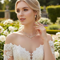 CUBIC ZIRCONIA COLLECTION - EXQUISITE SPARKLE NECKLACE SET -CZNK46 GOLD