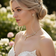 CUBIC ZIRCONIA COLLECTION - EXQUISITE SPARKLE NECKLACE SET -CZNK46 GOLD
