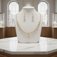 CUBIC ZIRCONIA COLLECTION - EXQUISITE SPARKLE NECKLACE SET -CZNK46 GOLD