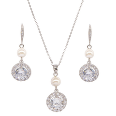 CUBIC ZIRCONIA COLLECTION - DAINTY STARLET NECKLACE SET - CZNK146 SILVER