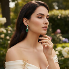 CUBIC ZIRCONIA COLLECTION - CRYSTAL DECO DIVINE EARRINGS CZER602 EMERALD