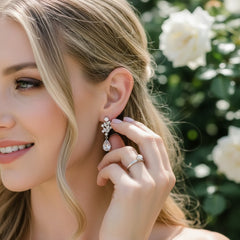 CUBIC ZIRCONIA COLLECTION - DECO VINE EARRINGS - CZER605 SILVER